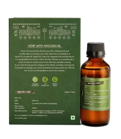 HEMP WITH AVOCADO HAIR OIL - CONTROLS HAIR FALL, HELPS IN HAIR THICKENING & TREATS DANDRUFF on satliva.com